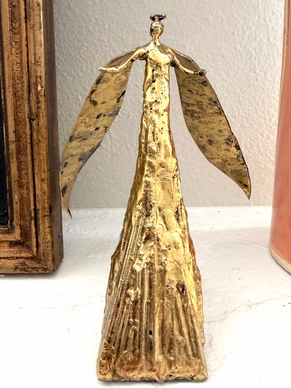 Vintage Gold Metal Angel Sculpture | Abstract Artist-Made Figurine